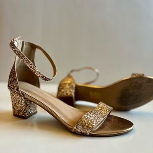 ROSE GOLD GLITTER HEELS, SZ 10